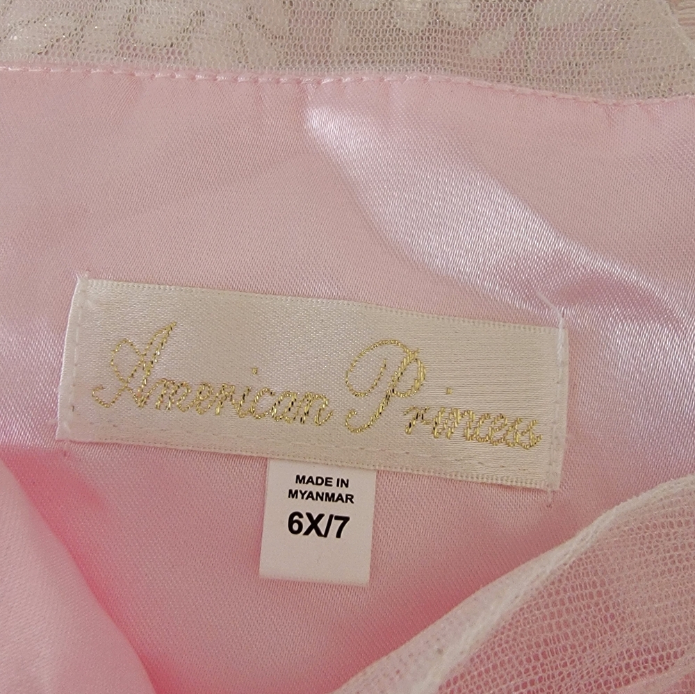 American Princess Pink Ivory Formal Flower Girl Dress Lace Pearl Trim Size 6X/7 - Picture 7 of 9